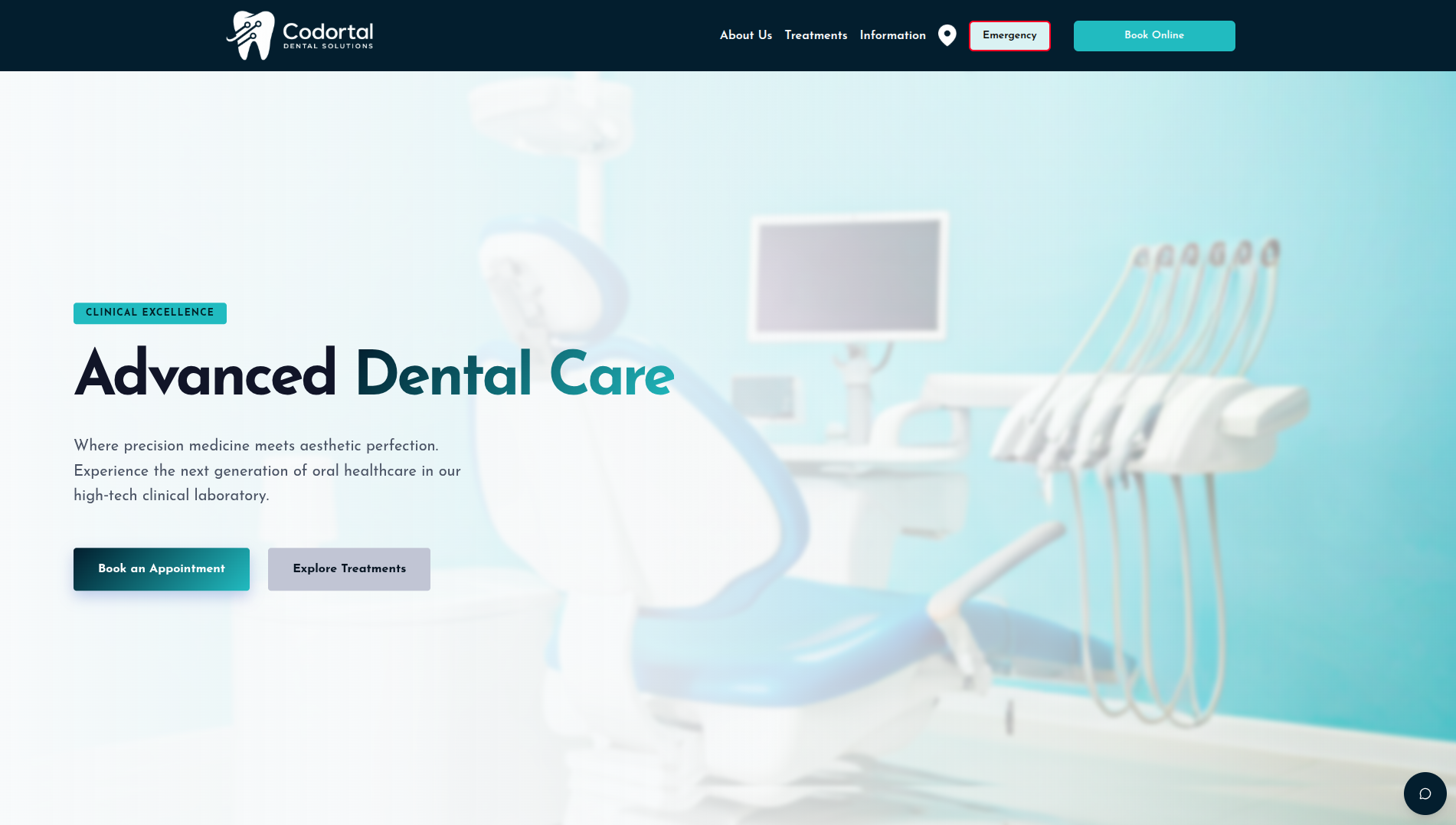 A modern dental practice website shown on screen